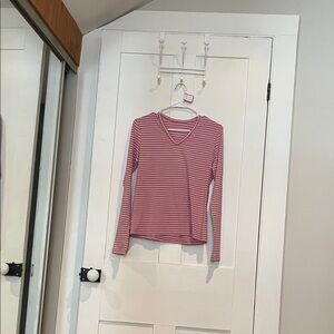 #36, Striped V-Neck Long Sleeve Top - Pink